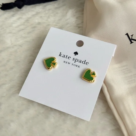 Kate Spade ' Heart logo Green and Gold Heart Studs - Picture 2 of 5